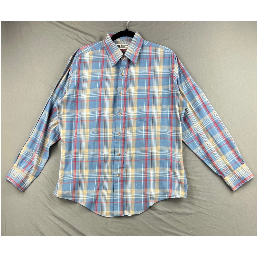 Windsor Shirt Company Plaid Shirt Mens Large Blue Red Long Sleeve Cotton Blend